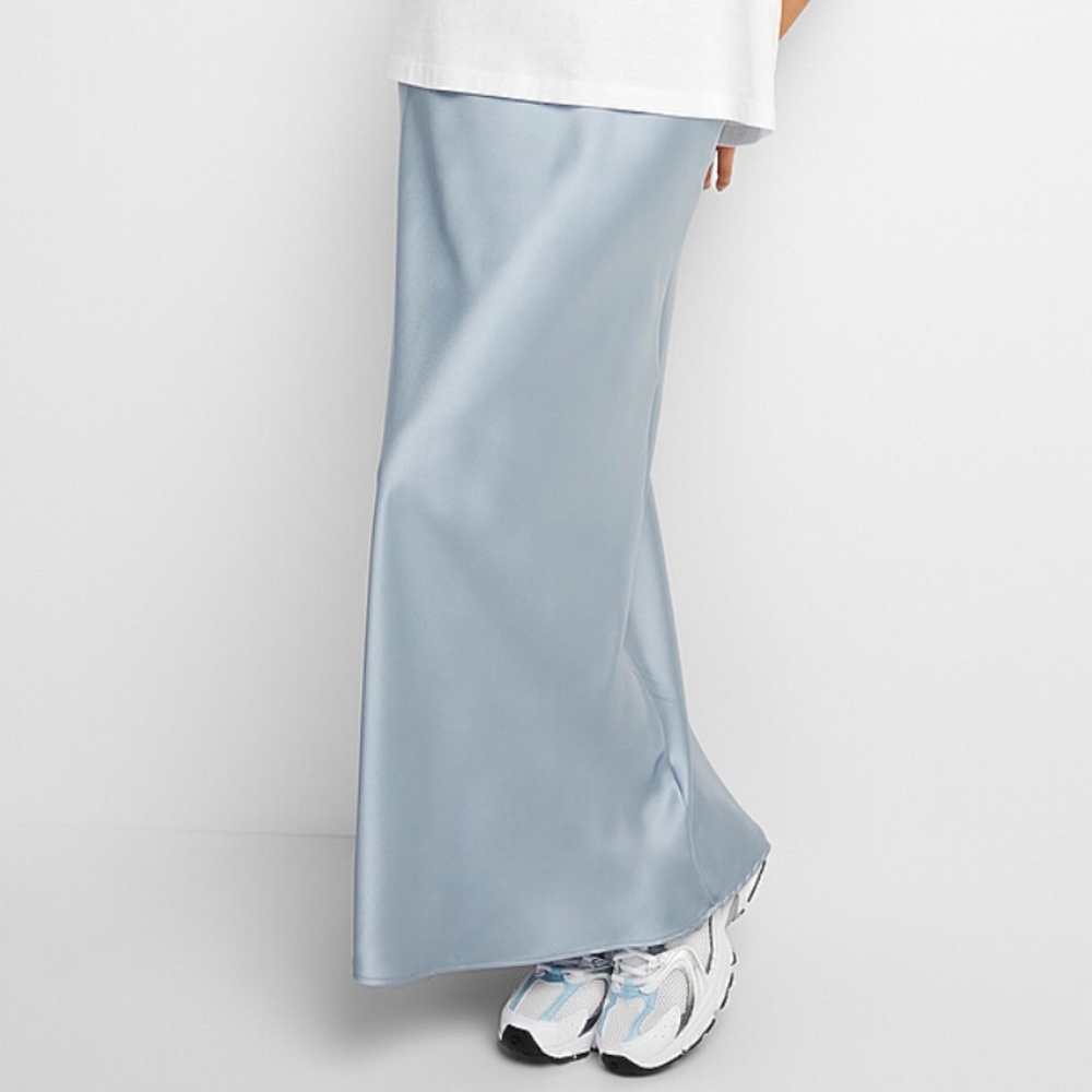 Boho baby blue satiny maxi skirt made in USA NWT